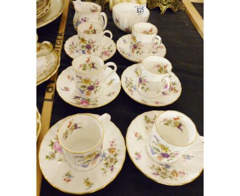 Royal Worcester bone china coffee cans and saucers for six, sugar and creamer, Roanoke pattern