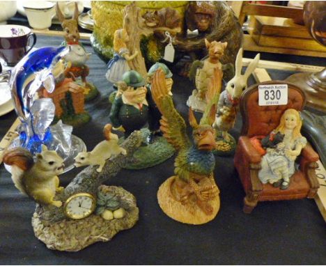 Goebel Alice in Wonderland figures, Tweedle Dee, March Hare, White Rabbit, Mock Turtle, Alice and Cat and others, two A/F