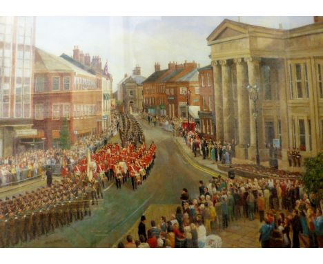Limited edition print of oil painting by Christopher Beard, The Entry of The Cheshire Regiment into Macclesfield on the occas