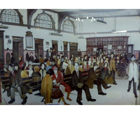 Framed and glazed limited edition print Ancoats Hospital outpatients hall. L.S.Lowry 135/500. 40 x 26 cm