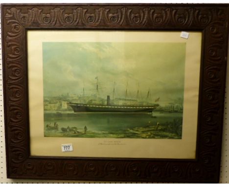 Carved wood framed and glazed vintage style print SS Great Britain, 48 x 33 cm