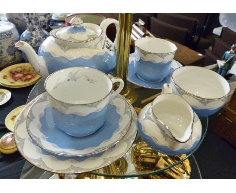 Art Deco Copeland Spode china bachelor set. Blue ground with seagull design. Rd no 743841. Eight pieces