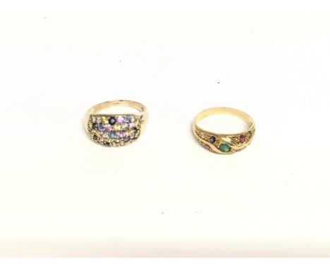 Two multi gem stone rings. One size R 1/2 and one P 1/2 total weight 6.70g.
