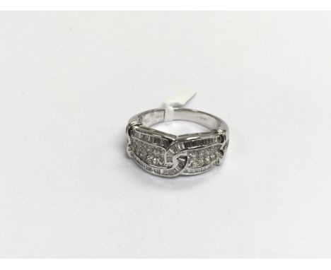 An 18ct white gold diamond cluster ring in a modern style, approx 8.4g and approx size O-P.