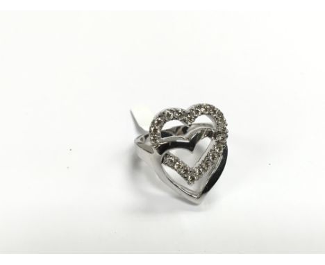 A 9ct white gold multi diamond double heart ring, approx 1/2 ct, approx 8.6g and approx size N.