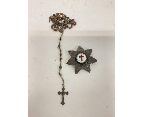 Silver hallmarked masonic star knights templar enamel breast badge broach &amp; a chain with cross