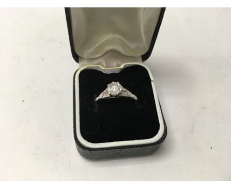 18cr diamond + platinum 0.75ct solitaire ring approx 1930s size Q