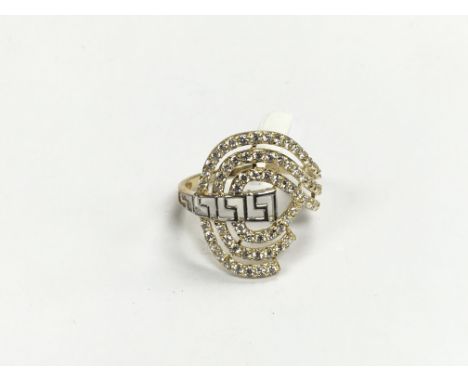 A 14ct gold multi stone set ring with Greek key design, approx 3.g and approx size O-P.