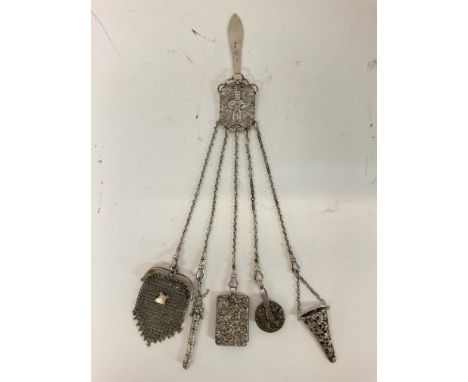 Hallmarked Silver chatelaine with 5 pieces