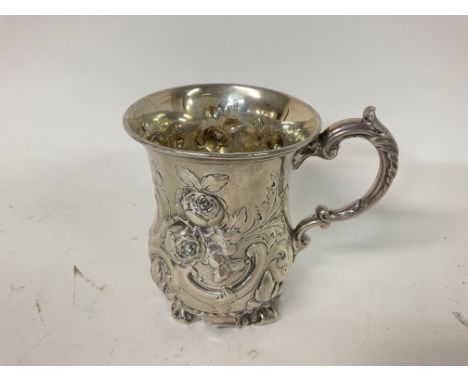 Hallmarked silver mug embossed