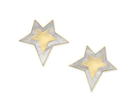 MOTHER-OF-PEARL STAR EARCLIPSEach designed as a mother-of-pearl plaque, with a polished centre and border,  length 6.0cmFootn