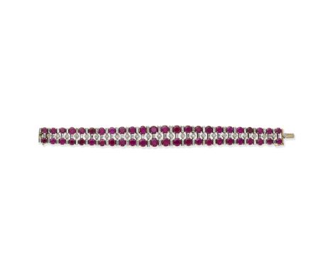 RUBY AND DIAMOND BRACELETSet with circular-cut rubies and baguette and single-cut diamonds,  diamonds approx. 2.60cts total, 