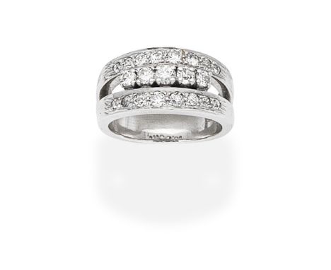 DIAMOND DRESS RINGThe bifurcated band, set with rows of brilliant-cut diamonds, diamonds approx. 0.90ct total, ring size appr