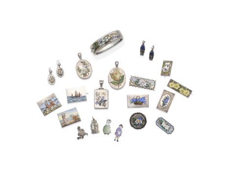 COLLECTION OF ENAMELLED ANTIQUE JEWELS, SILVER AND GILT, LATE 19TH CENTURY-EARLY 20TH CENTURY1st: Six enamel, silver and silv