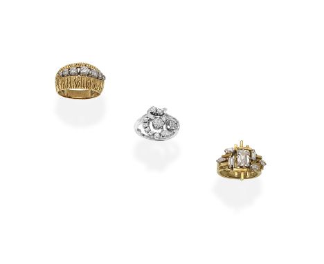 ALAN MARTIN GARD: DIAMOND-SET RING, 1968; TWO DIAMOND-SET RINGS1st: Of textured design, set with step-cut diamonds to the fro