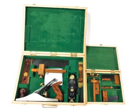 A Faithful Tools Carpenters tools set, cased, with presentation plaque, and a set of miniature carpentry tools, miniature Fai