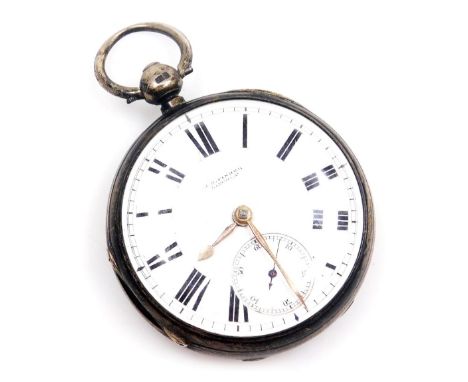A Victorian gentleman's silver cased pocket watch, JD Fisher, Lincoln, open faced, keywind, circular enamel dial bearing Roma
