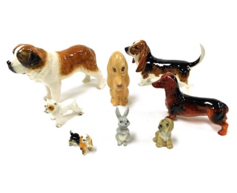Sylvac, Goebel, Adderley, and other figures of dogs, various, and other figures. (8) 