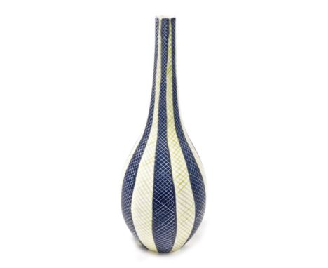 A mid century Poole pottery vase, of slender neck bulbous form, decorated with bands of repeating latticework, number 698, pr