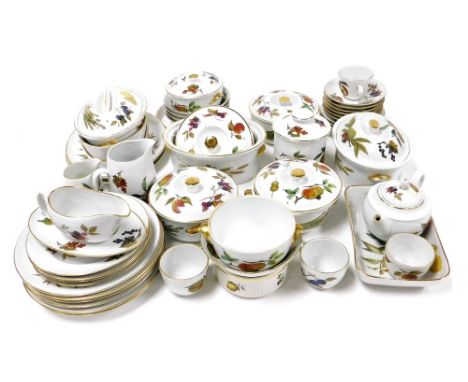 A group of Royal Worcester Evesham pattern oven to tablewares, including tureens and covers, open dishes, dinner plates, jugs
