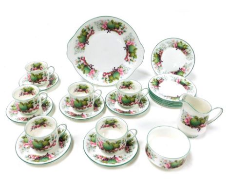 A Royal Albert porcelain Village Green pattern part tea service, comprising cream jug, sugar bowl, bread plate, six cups, sau