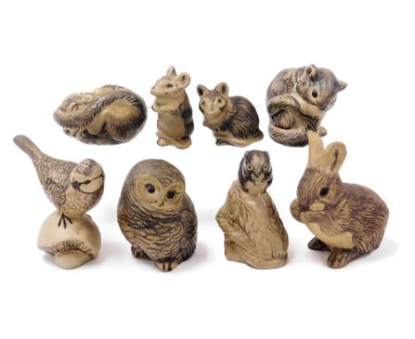 A group of Poole buff pottery figures, of animals and birds. (7) 