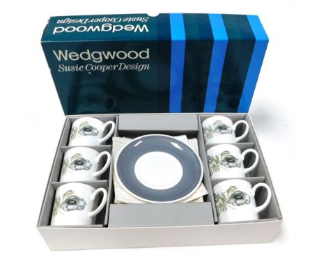 A Wedgwood Susie Cooper design Glen Mist porcelain part coffee set, comprising six coffee cans and saucers, boxed.