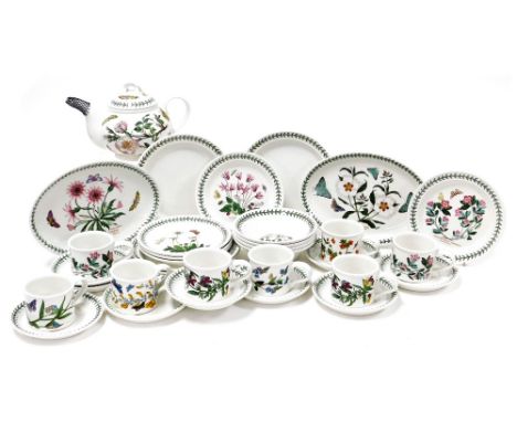 A Portmeirion Botanic Garden pottery part tea and dinner service, comprising a pair of oval platters, four dessert plates and