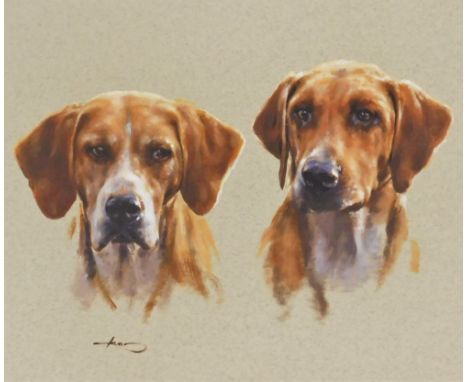 Graham Isom (b.1945). Study of heads of Old English Fox Hounds, pastel on paper, 36.5cm x 43cm.