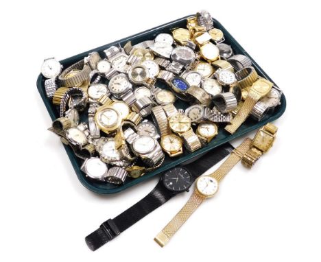 A group of gentleman's and lady's wristwatches, stainless steel or gold plated cased, all with metal straps, including Timex,