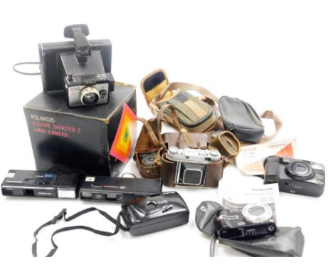 A Kodak Retina II camera, with light meter, a Polaroid square shooting II land camera, and further cameras. (a quantity) 