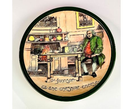 Series ware wall charger depciting Dr. Samuel Johnson seated at the Cheshire cheese; title on piece. Royal Doulton backstamp.