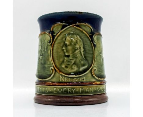 Blue,sage green and brown with profile of Lord Nelson and ships in low-relief.Royal Doulton backstamp. This item has no reser
