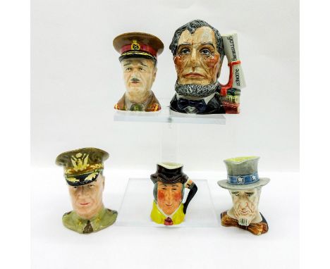Grouping of ceramic character jugs. All stamped Made in England.Three pieces stamped Royal Winton Grimwades sizes from 2.25"H