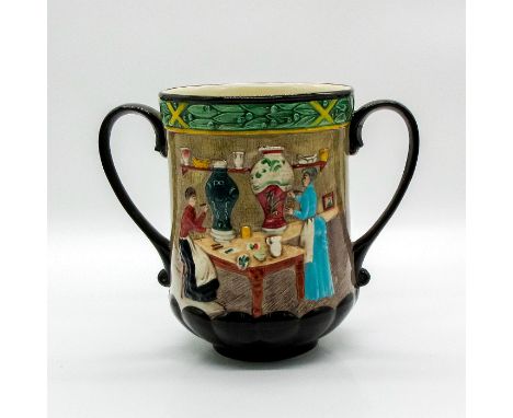 Large porcelain cup with depiction of women in their pottery studio in high-relief.Exclusive for Royal Doulton International 