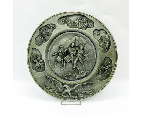 Heavy plate with historical scenes in high-relief.1973 PW Baston stamp at bottom of middle image. This item has no reserve. I