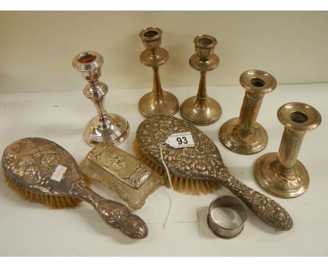 A mixed lot of silver items including candlestick brushes etc, 9 items in total.