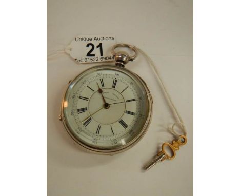 A large silver second chronograph pocket watch, in working order and complete.