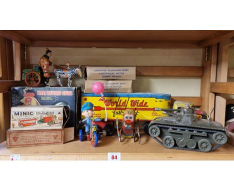 Vintage Tinplate:&nbsp;a collection, to include two boxed Triang Minic vehicles; together with a Louis Marx freight truck, a 