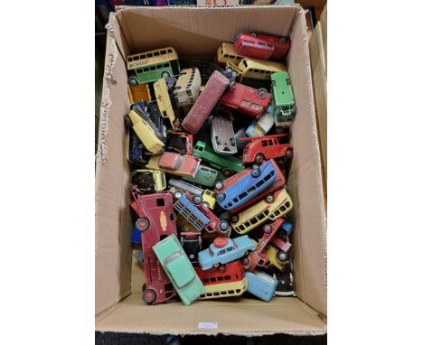 Vintage Diecast:&nbsp;a collection of playworn vehicles to include trucks, cars and buses, with examples by Corgi, Dinky etc.