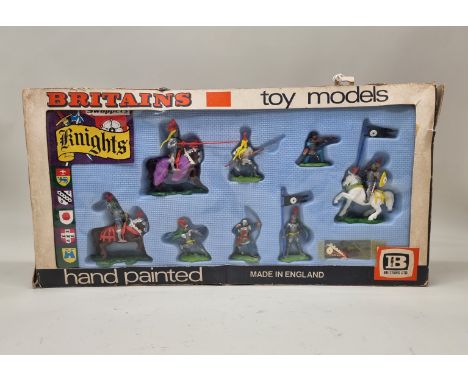 Britains:&nbsp;a vintage boxed set of Swoppets 'Knights', with blue plastic insert and red box lettering. 
