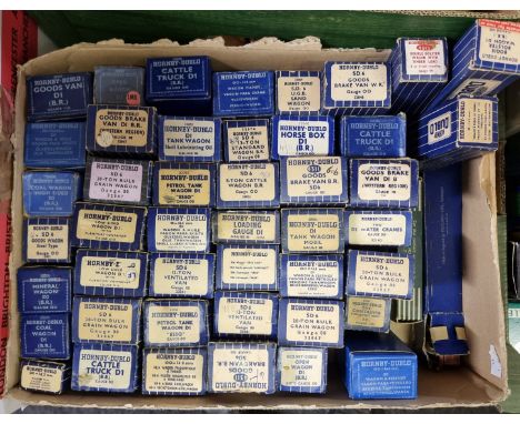 Hornby Dublo:&nbsp;a collection of vintage (blue box) wagons, to include Shell and Esso petrol tanks, and cattle trucks. (47)