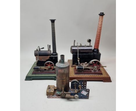 Live Steam:&nbsp;a circa 1920's Meccano vertical steam engine; together with two similar vintage German examples. (3) 