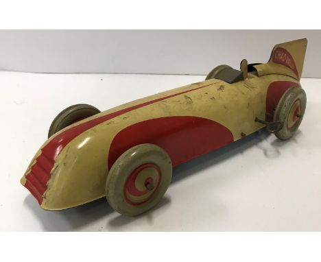A Chad Valley clockwork tinplate racing car 30 cm long