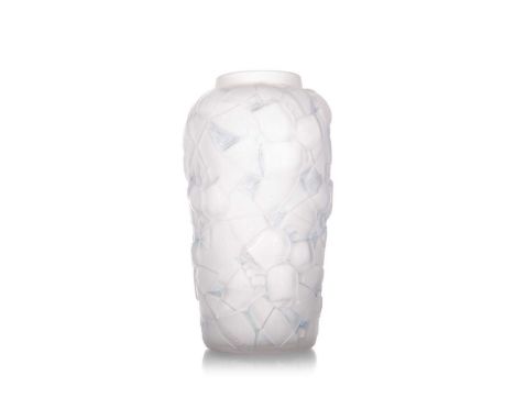 ANDRE HUNEBELLE & R. COGNEVILLE, ART DECO MOULDED GLASS VASE EARLY 20TH CENTURY 'Campanules' pattern, marked to base20.5cm hi