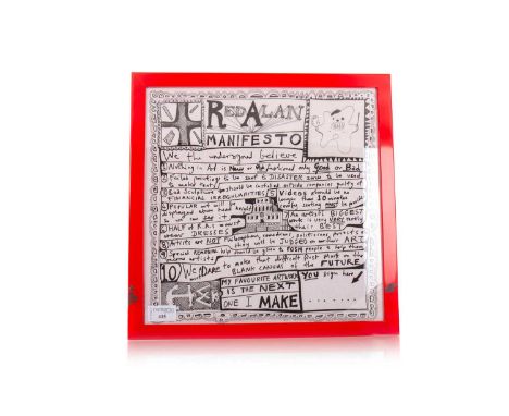GRAYSON PERRY RA (BRITISH b. 1960), RED ALAN MANIFESTO print on paperframed and under glass36.5cm x 36.5cm overall