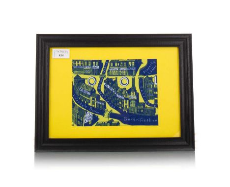 GRAYSON PERRY RA (BRITISH b. 1960), GENTRIFICATION printed fabricmounted, framed and under glassimage size 14.5cm x 19cm, ove
