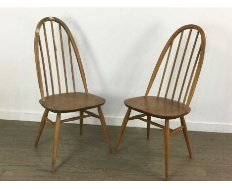 ERCOL, SET OF EIGHT WINDSOR ELM AND BEECH DINING CHAIRS, CIRCA 1960-69 comprising six model 370 low, and two model 365 high b