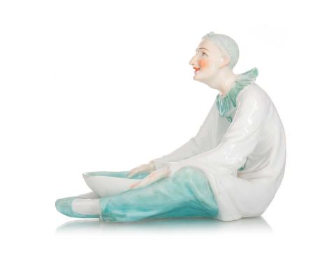 ATTRIBUTED TO MEISSEN, 'PIERROT' FIGURAL TRINKET DISH, CIRCA LATE 19TH / EARLY 20TH CENTURY possibly modelled after the Comme