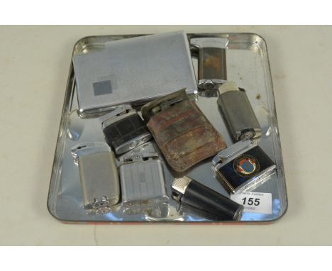 A selection of vintage petrol lighters including Formula, Ronson, Zenith, Zorr etc plus a chromed cigarette case with detacha
